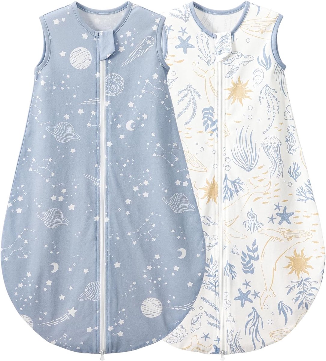 SnelShoppen - Baby Slaapzak met Voeten 0.5TOG-2 Serie Zeesterren, 100% Natuurlijke Katoen, Maat S, Ideaal voor Zomer, Comfortabel en Veilig voor Kinde