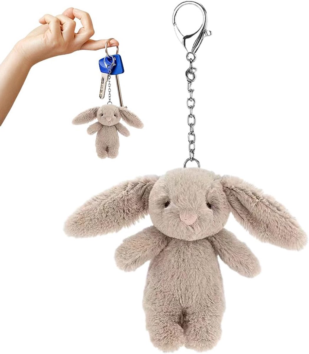 SnelShoppen - Schattige Pluche Konijnen Sleutelhanger - Compacte Bruine Sleutelhanger voor Tassen, Rugzakken en Auto - Perfect voor Kinderen en Campin