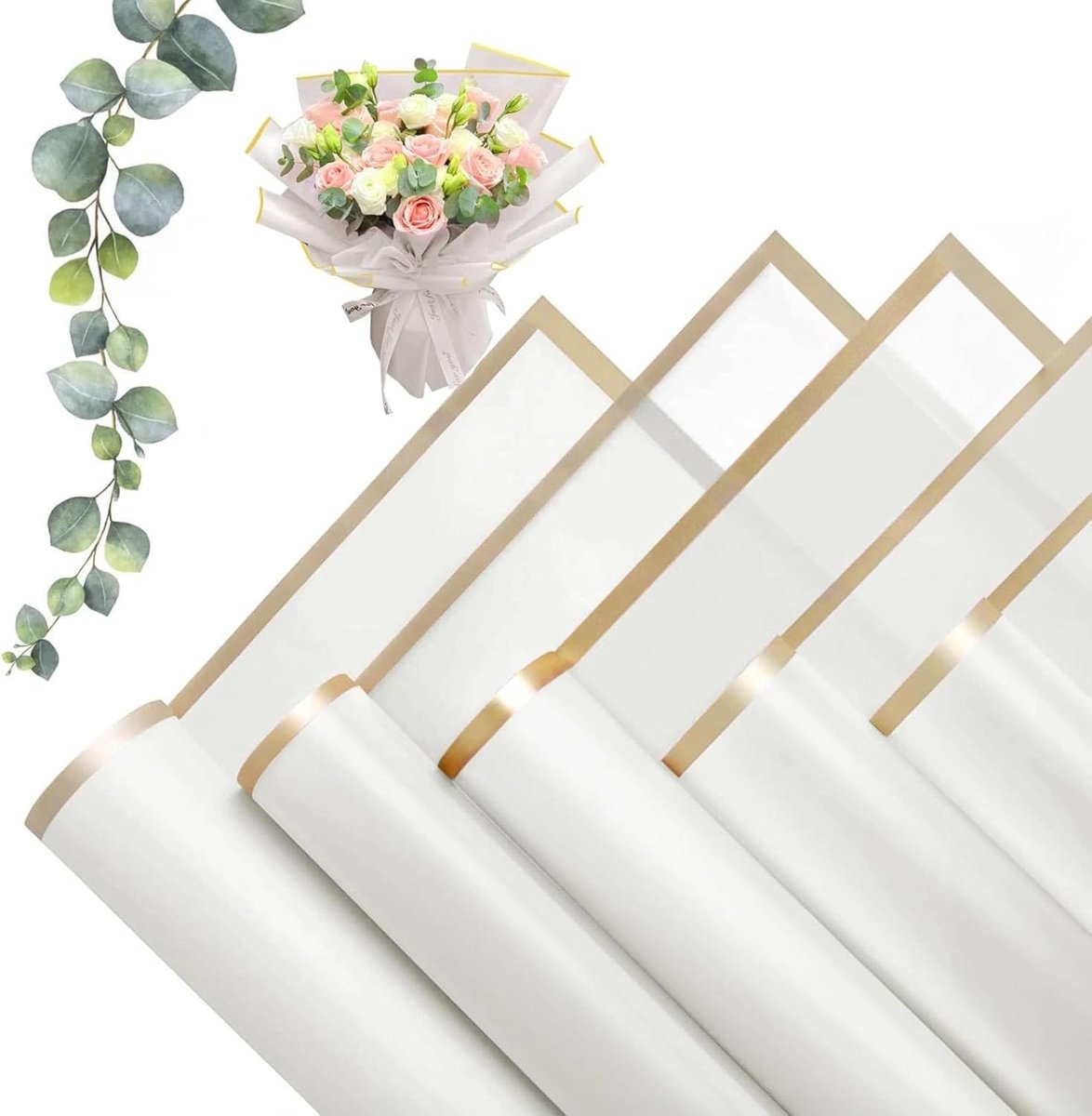 Thijox - Waterdicht Bloemenpapier 20 Vellen, Cadeaupapier met Gouden Rand voor DIY Knutselprojecten, Inpakpapier voor Trouwerij en Verjaardagscadeaus,
