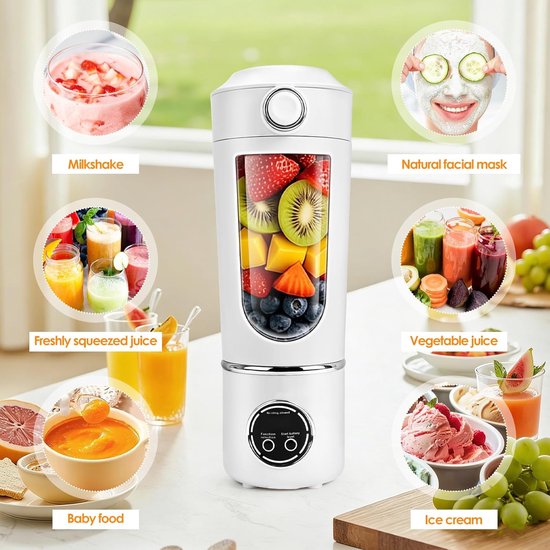 Draagbare Blender - Smoothiemaker To Go - Gezonde Drankjes Maken - 12 Roestvrij Staal Messen - 700 ml Capaciteit - Beige — afbeelding 2