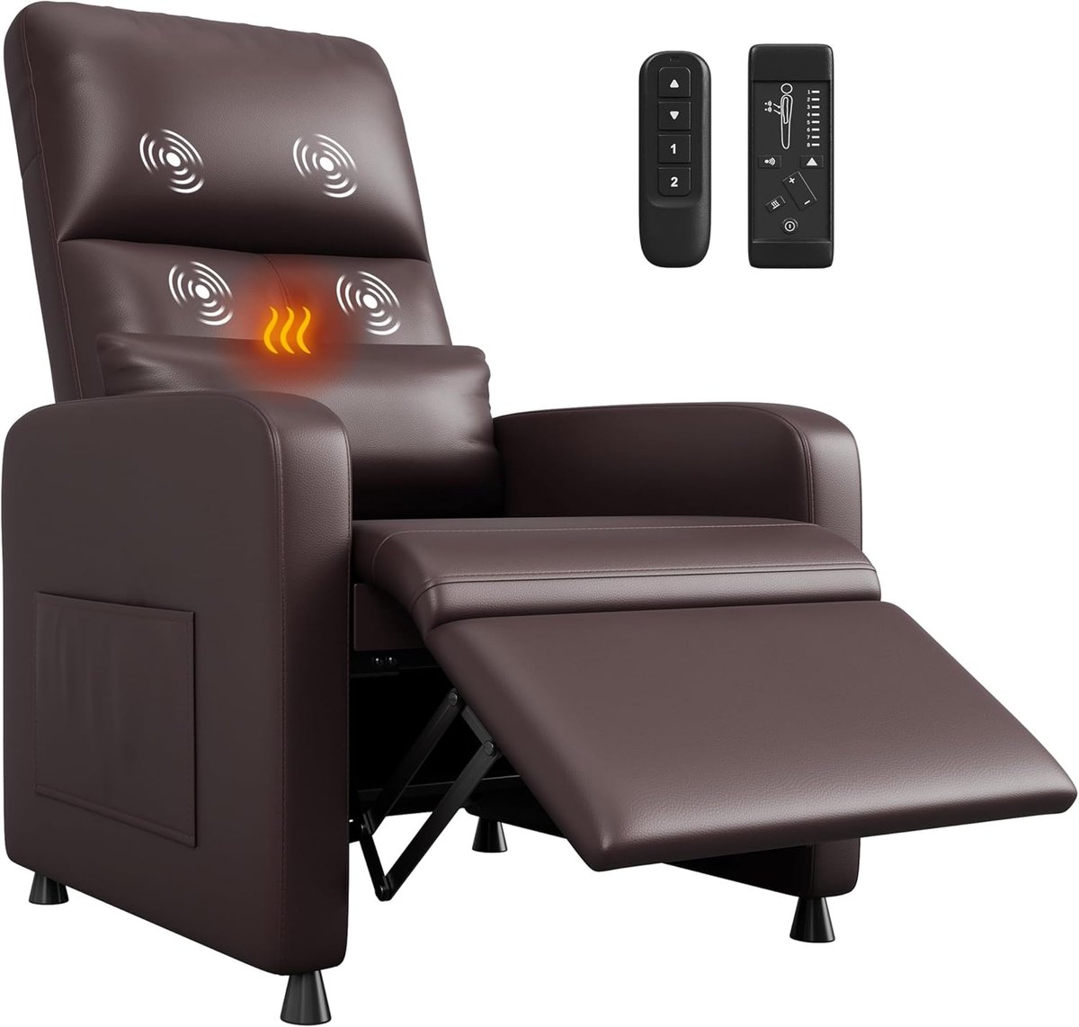 Elektrische Relaxstoel met Massage en Verwarming - Verstelbare TV-fauteuil (90°-150°) - PU-Leer - Geheugenfunctie - bruin - Max. 136 kg