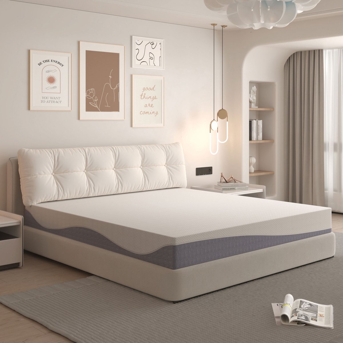 DESMIU Schuimmatras 180x200 cm – Tweezijdig Ligcomfort H3/H4 – Afneembare En Wasbare Hoes – OEKO-TEX Gecertificeerd – Wit Grijs