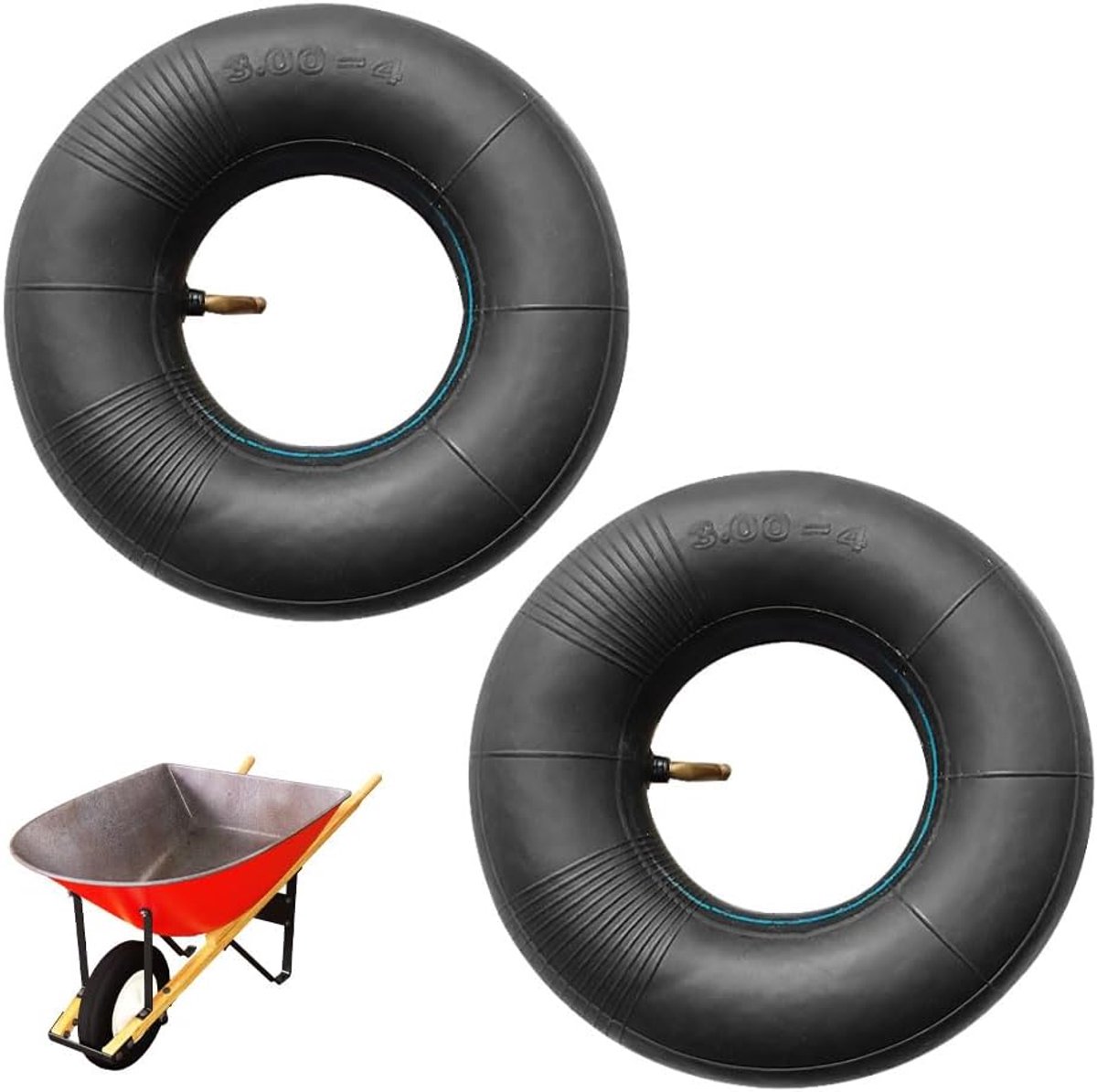 SnelShoppen - 2 Stuks Luchtkamer Kruiwagen 3.00-4 - Hoogwaardig Isopreen-Rubber, Elastische Demping, Geschikt voor Handwagens, Transportwagens, Bedrij