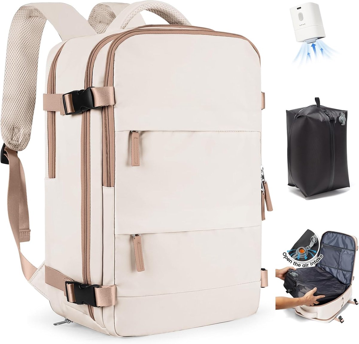SnelShoppen - Vacuüm Rugzak Dames - Waterdichte Carry-on Bagage met Vacuüm Systeem - Perfect voor Reizen en Ryanair - Grote Ruimte met Pomp