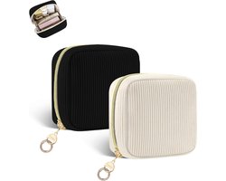 SnelShoppen - Pack van 2 Cosmetica Tassen, 10 x 10 x 5 cm, Kleine Make-up Organizer, Toilettas met Rits, Zwart en Beige, Perfect voor Handtas, Reizen