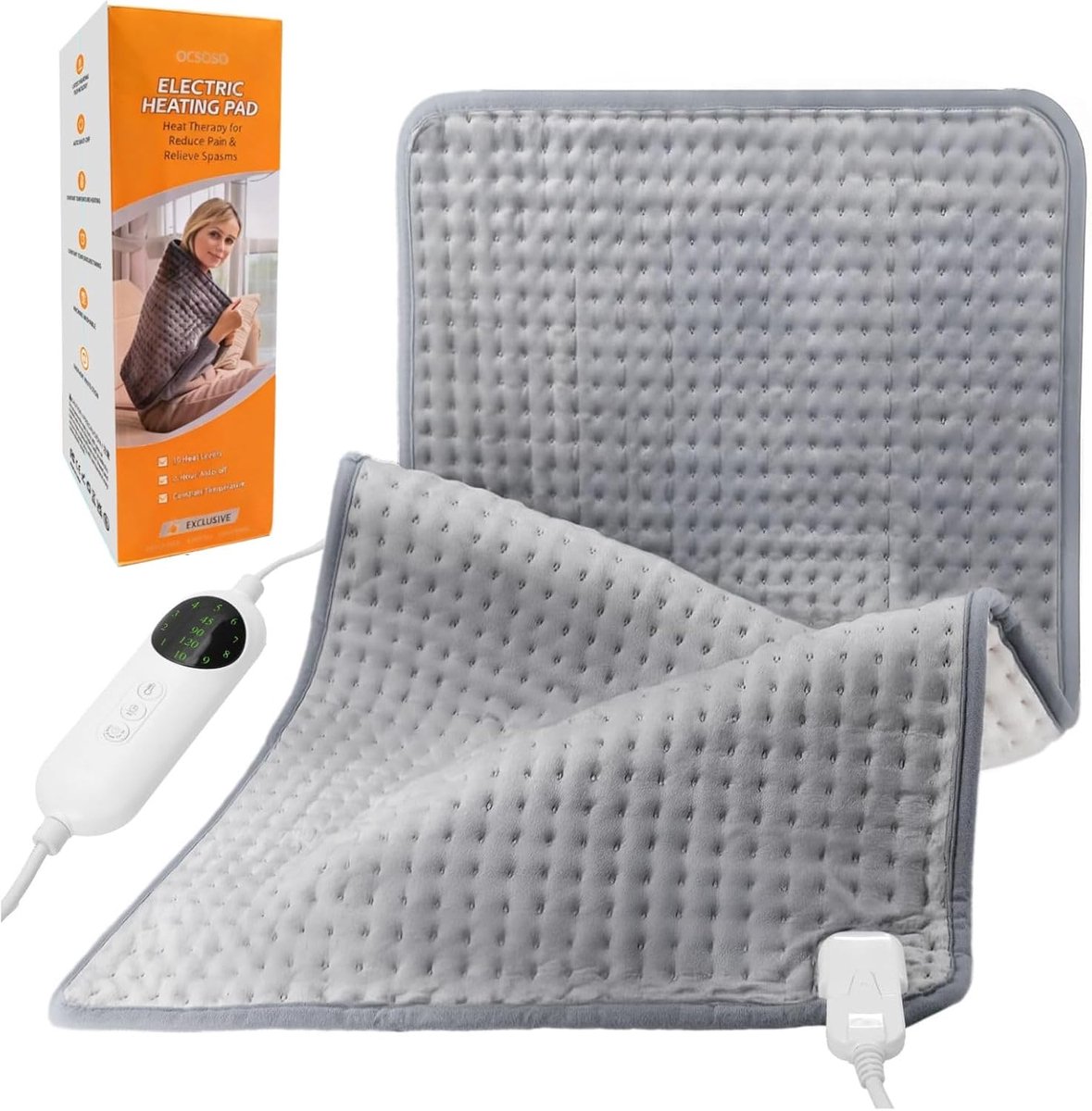 SnelShoppen - XXL verwarmingskussen voor rugpijn, menstruatiekrampen, nek en schouders - Elektrisch warmtekussen met 9 temperatuurniveaus, 4 timerinst
