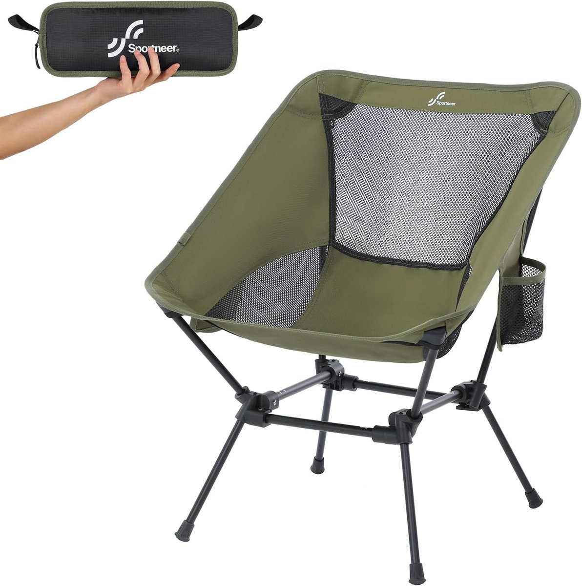 SnelShoppen - Lichtgewicht Campingstoelen met 2 Zijzakken en Opbergtas - Opvouwbare Draagbare Gazonstoelen voor Kamperen, Wandelen, Picknick, Strand -
