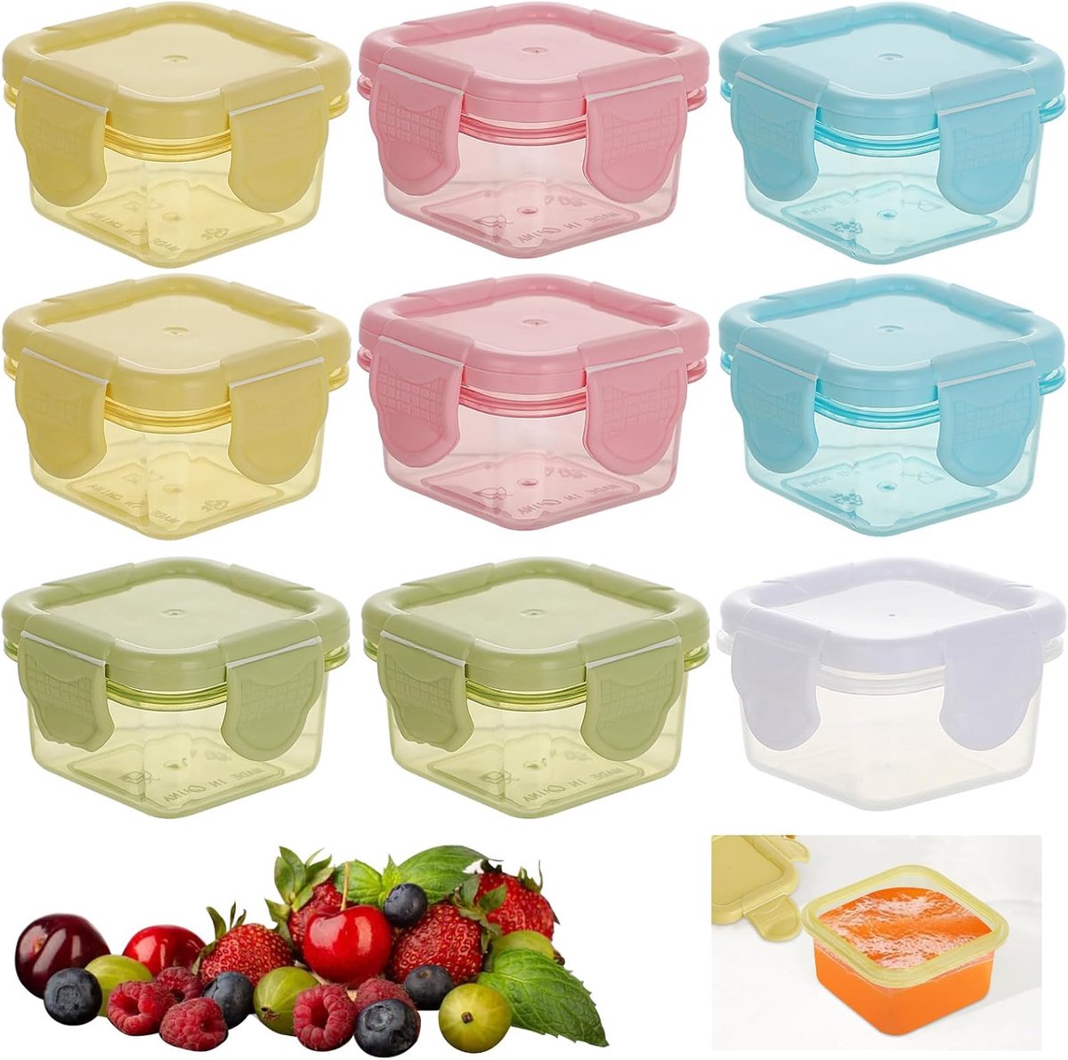 SnelShoppen - Set van 9 Kleine Vriesdozen met Deksel - 60ml Lekvrije Bewaarbakjes - Herbruikbaar en BPA-Vrij - Ideaal voor Saladedressing, Voorraden e