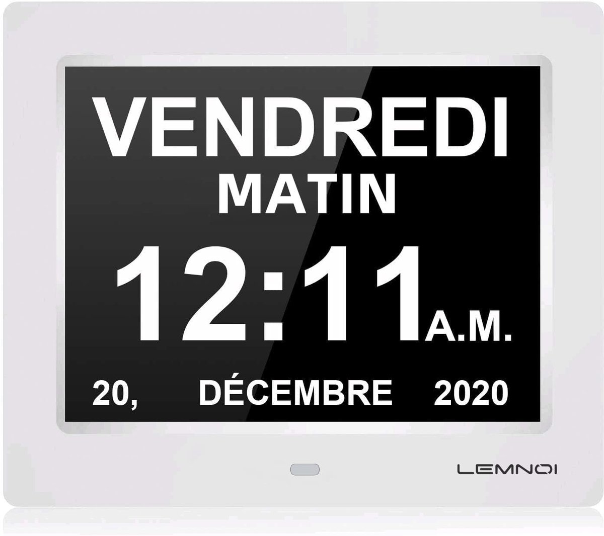 SnelShoppen - 8" Inch LCD Digitale Klok Kalender met Datum, Dag en Tijd, Auto Dimming, 8 Talen, Herinnering voor Ouderen, Kinderen, Tafel- en Wandklok