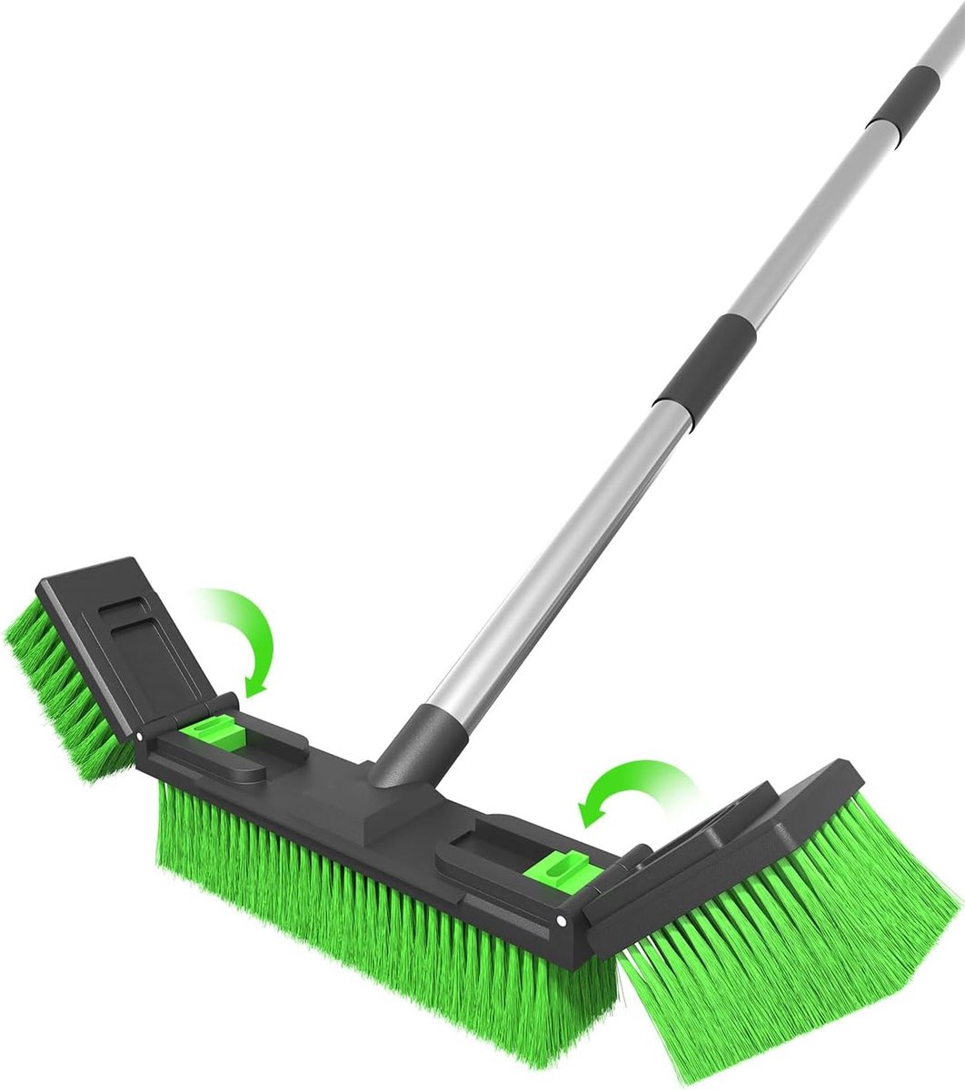 SnelShoppen - 18"/45cm Grote Brede Verstelbare Duwborstel met Stijve Borstelkop en 4-delige Handgreep voor Buiten, Pakhuis, Oprit, Garage, Terras en W