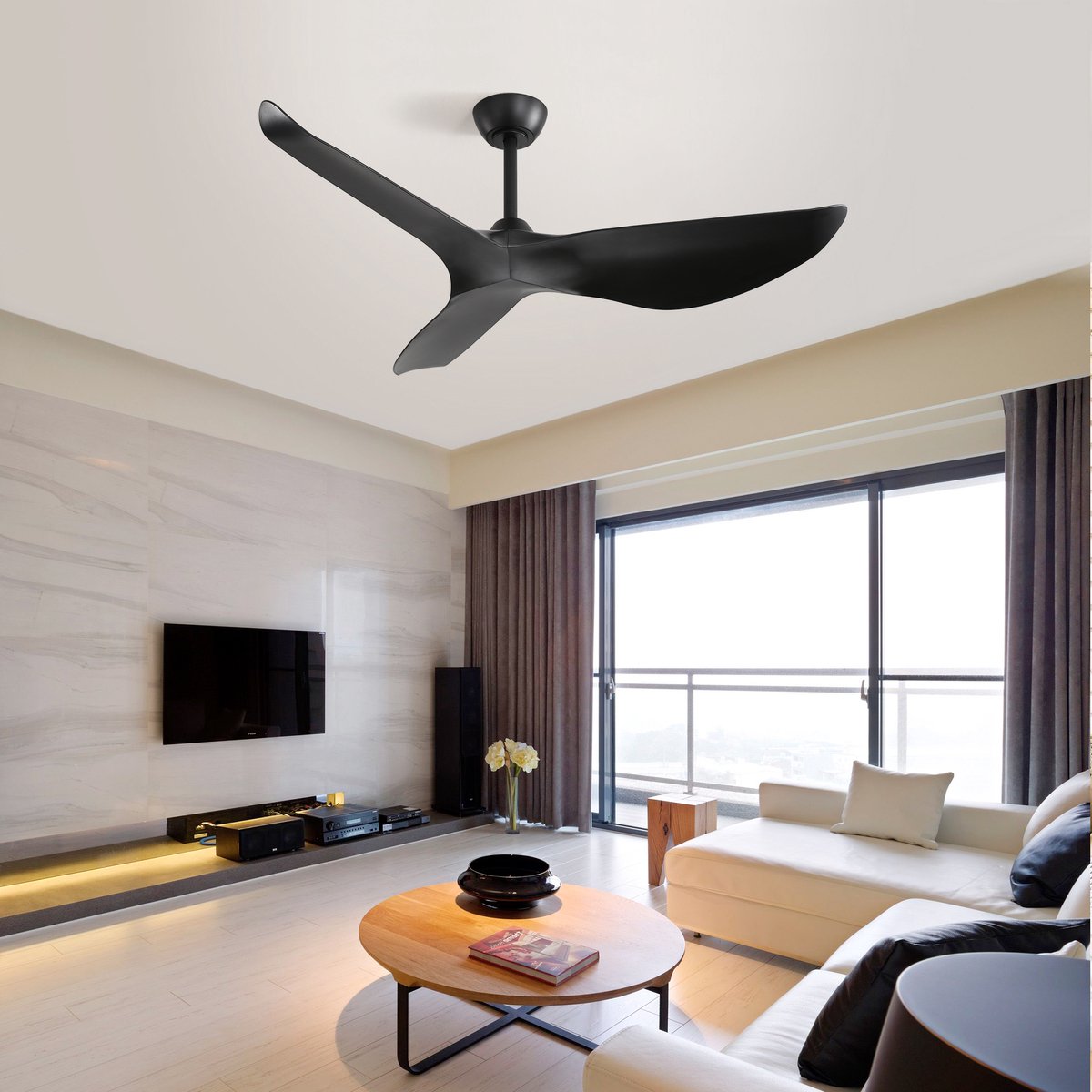 Ventilator FloraGrace – 132 cm – 6 Snelheden Met Afstandsbediening – ABS – Zwart – Plafondventilator Zonder Verlichting Met Omkeerbare DC Motor