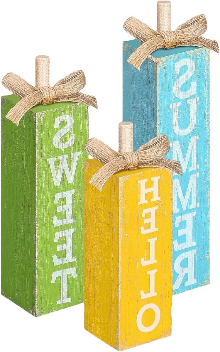 Houten Blok Decoratie - Bureaublad Accessoires - Interieur Verfraaien - Neutrale Kleuren - 3 Stuks - Niet Van Toepassing