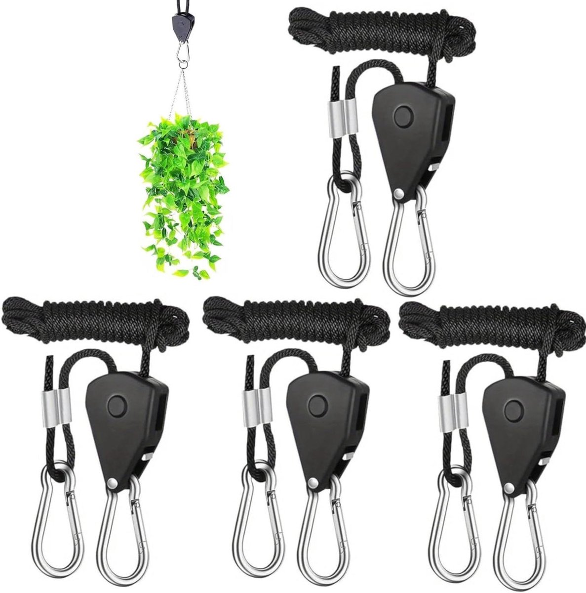 Touwratel met haken - Spanband set - Zaken vastzetten - Zeer belastbaar - 4 stuks 2 meter - Zwart