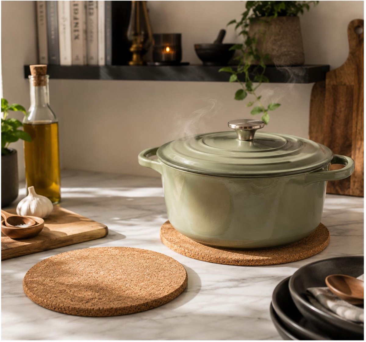 Alessandro Onderzetter voor pannen - set 2x - kurk - dia 18 cm - rond - hittebestendig - kookpannen/ovenschalen