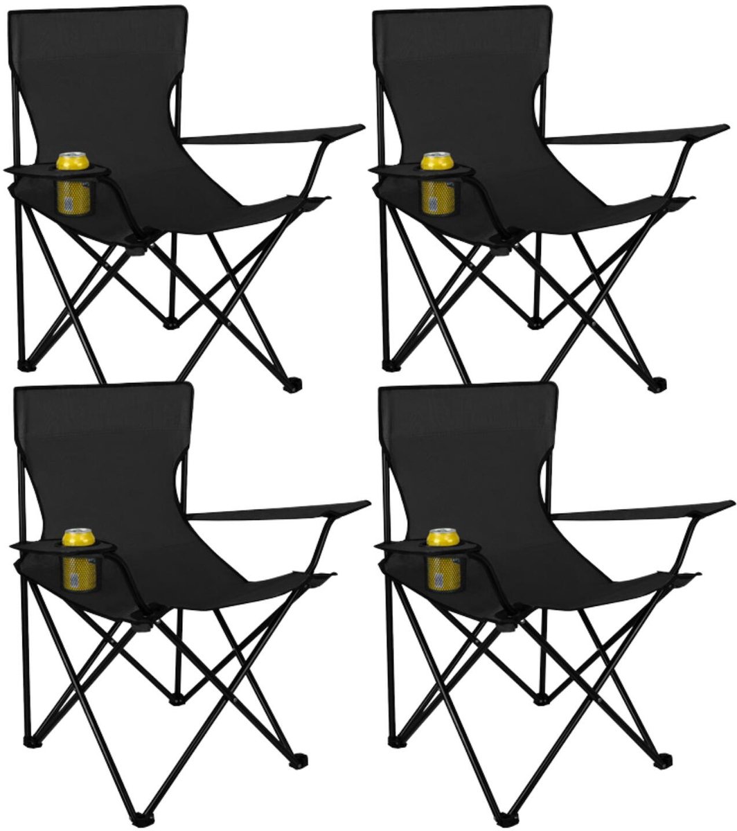 Trizand opvouwbare stoel - 4x - zwart - 80 x 47 x 80 cm - visstoel/campingstoel - incl draaghoes