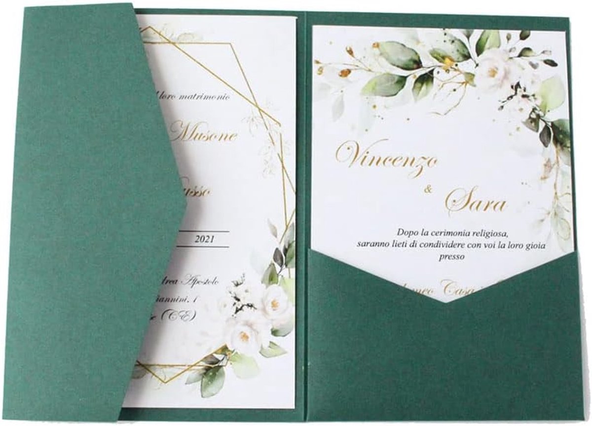 SnelShoppen - Uitnodigingskaarten Bruiloft Donkergroen - 25 Stuks - Landelijke Feestuitnodigingen met RSVP - 13x18 cm - Champagnegoud - Perfect voor T