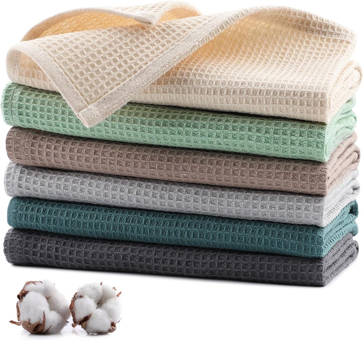 SnelShoppen - Theedoeken 100% Katoen, 35x35 cm, Absorberende Keukenhanddoeken, Zachte Wafeldoeken, Dikke Vaatdoeken, Machinewasbaar, 6 Stuks, Veelkleu