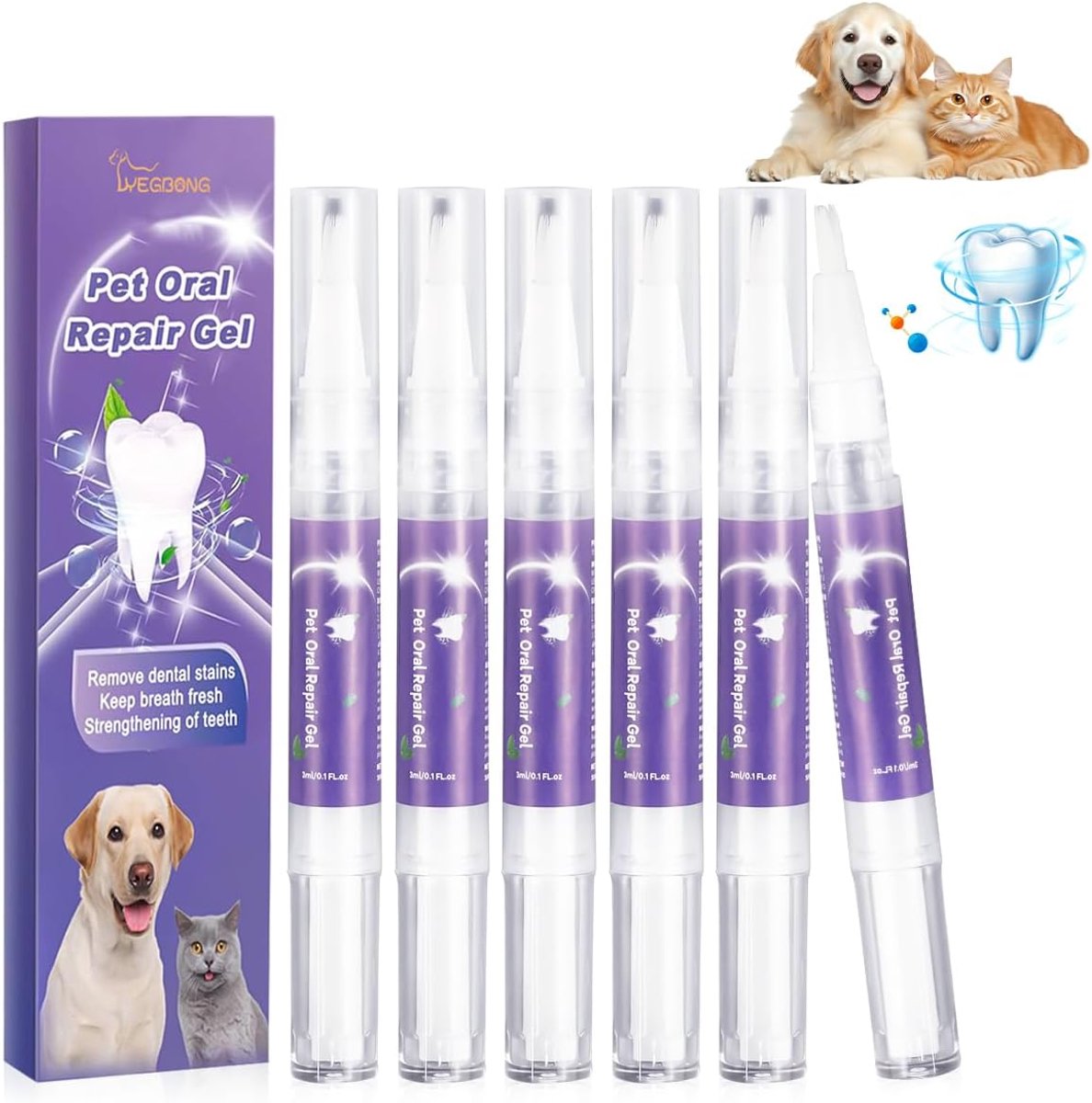 SnelShoppen - 6 Stuks Tandenborstelstift voor Huisdieren, Orale Reparatiegel voor Honden, Verlicht Slechte Adem, Bestrijdt Tandsteen zonder Tandpoetse