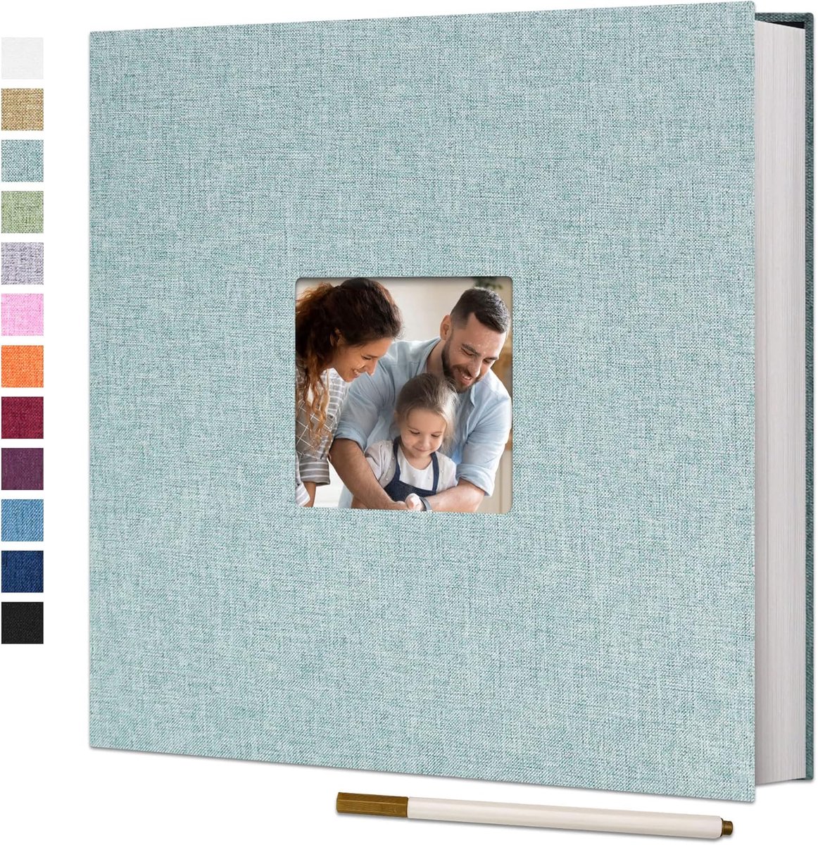 SnelShoppen - Fotoalbum Groot 28 x 27 cm - Zelfklevend Linnen Omslag - 60 Witte Pagina's voor Foto's 10 x 15 cm - Perfect voor Bruiloft, Jubileum, Cad