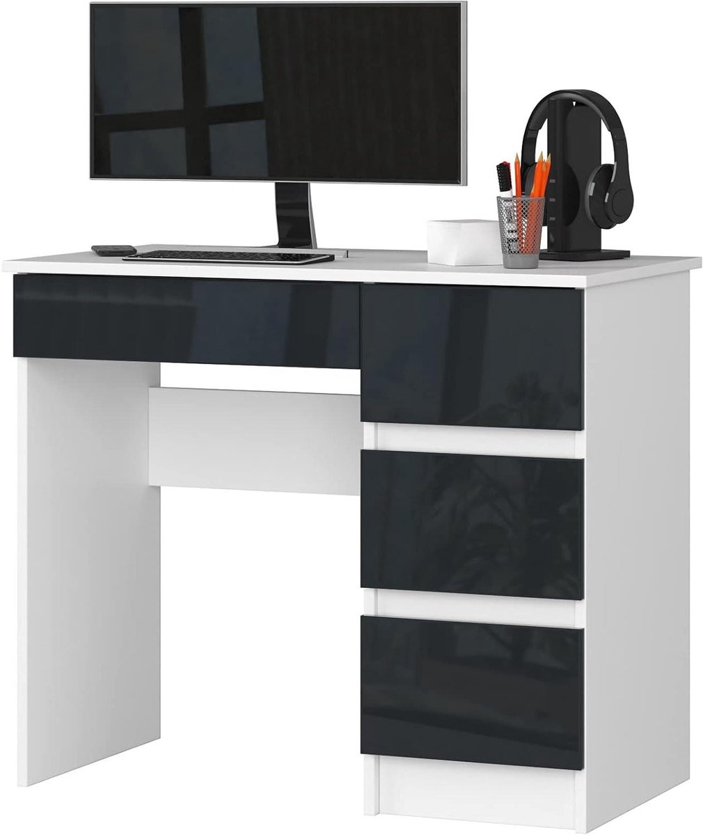 Computertafel met laden - Bureau werkplek - Thuiswerken studeren - Minimaal design - B90 x H77 cm - Wit grafiet