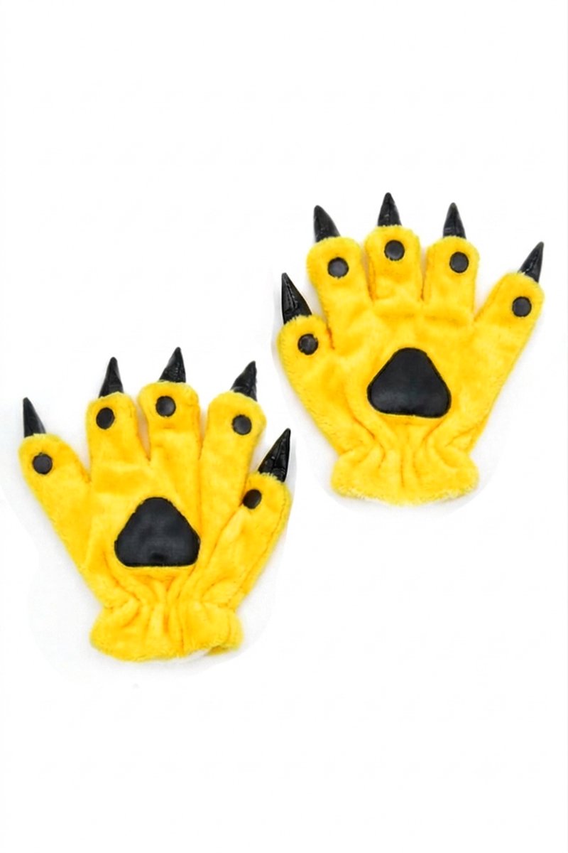 KIMU® Klauwen Handschoenen Geel - Pluche Handschoen Nagels Dier - Monster Kat Beer Cosplay Furry Paws Dierenpoot Dames Heren Halloween Festival