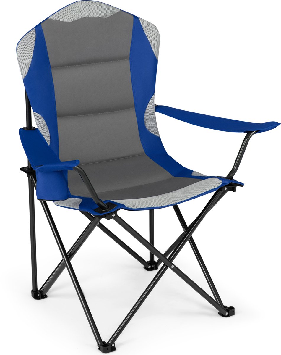COSTWAY Campingstoel, opvouwbaar, XXL, belastbaar tot 150 kg, blauw, 1 | Vouwstoel, gevoerd, extra grote visstoel met bekerhouder, vouwstoel voor camping, picknick