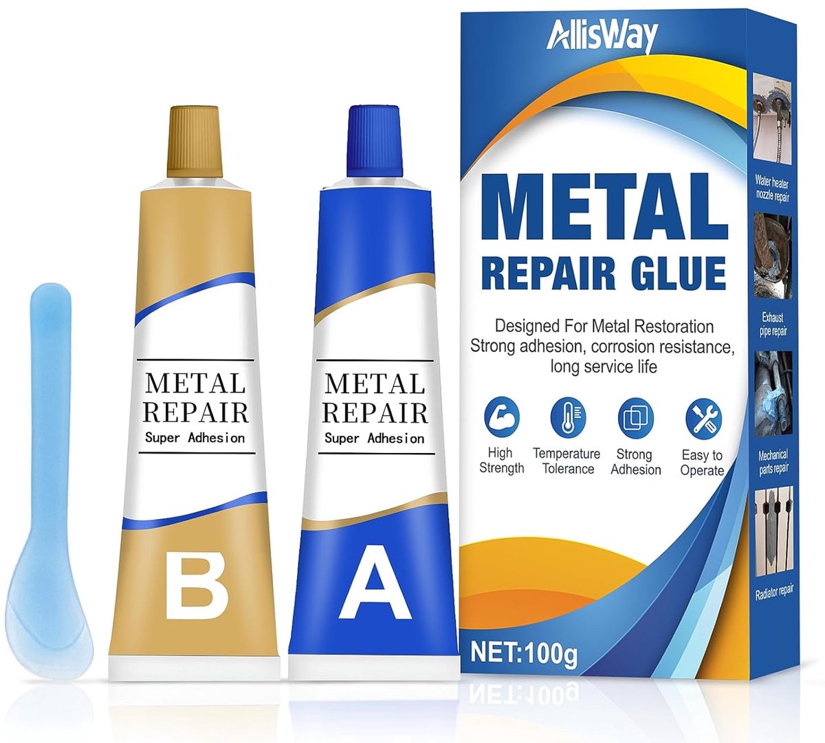 SnelShoppen - Metal Glue Extra Strong 100G A+B - Super Sterke Metaallijm - Warmtebestendig - Ideaal voor Reparatie van Scheuren en Breuken op Staal, A