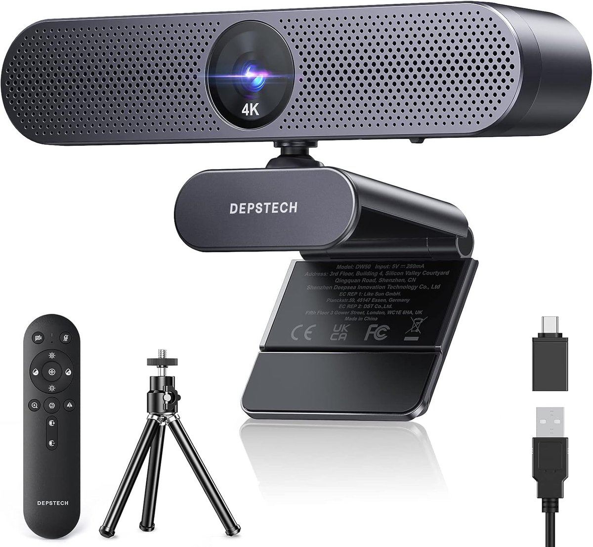 SnelShoppen - 4K Webcam voor PC en Mac, Ultra HD Beeldkwaliteit, 3x Zoom, Dual Microfoon met Geluidsonderdrukking, Autofocus en Afstandsbediening voor