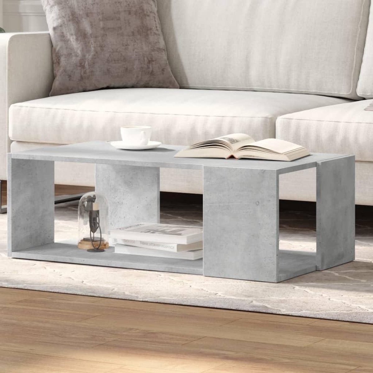 Salontafel - Bijzettafel Accenttafel - Woonkamer Decoratie - Met Opbergruimte - 895x48x30 cm - Beton Grijs