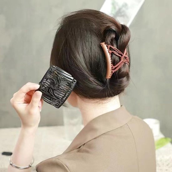 Dubbele Haar Kammen - Verstelbaar - Plastic - Elastische Kammen - Bun Kammen - Haar Clips - Schuif Haar Clips - Krullend Dik Golvend Haar - Haaraccessoires - Geschikt voor Alle Haartypes - Zwart - 2-Pack — afbeelding 3