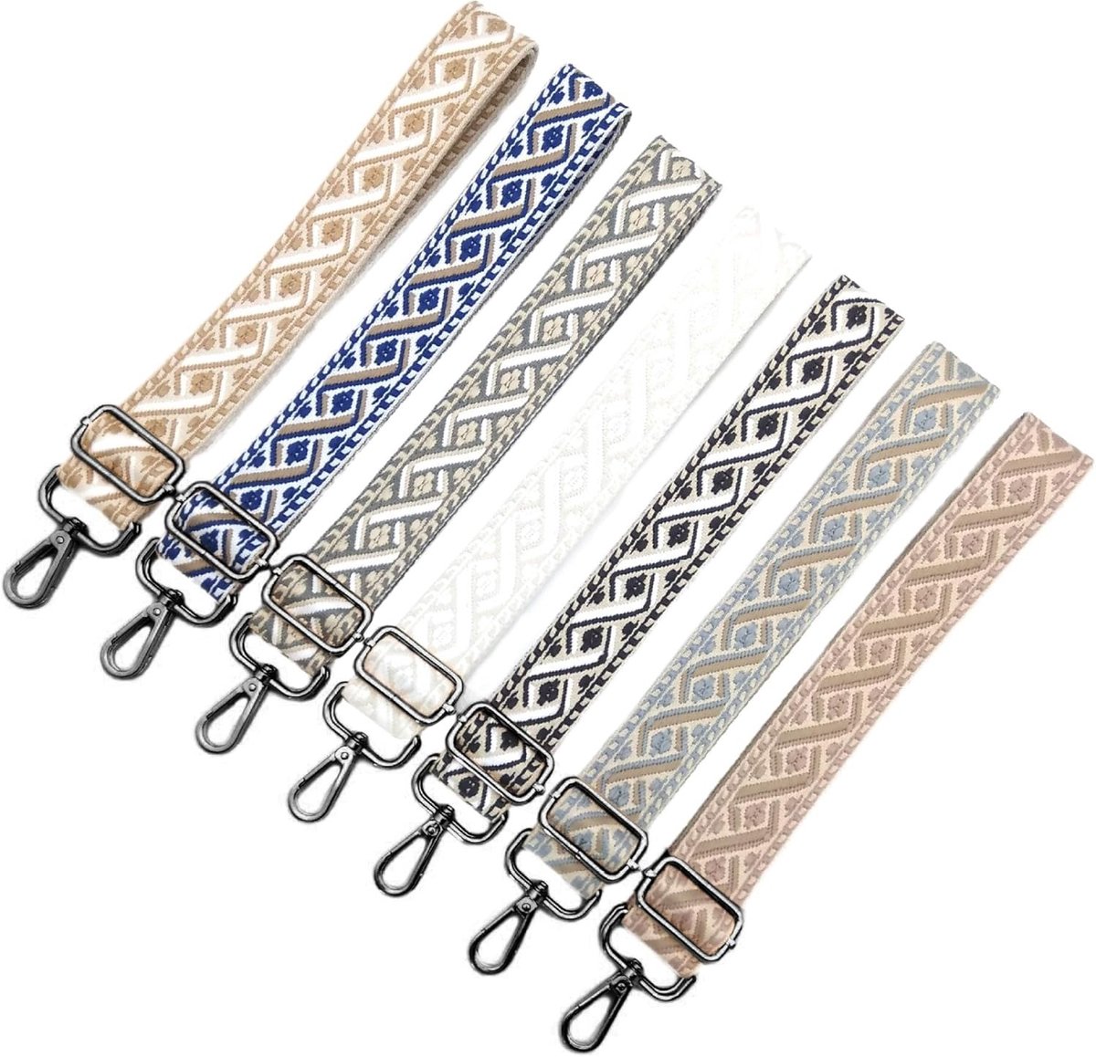 Verstelbare schouderband voor tassen, 3.8 cm breed, lengte 75-130 cm, ideaal voor handtassen, zwart met donkergrijs/wit en stevige gespen