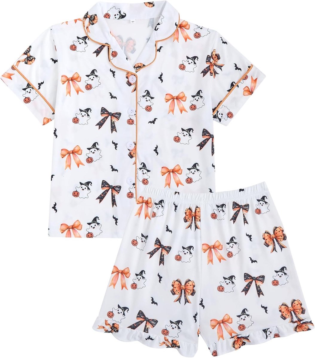 Zomerse Korte Mouwen Set voor Meisjes met Strikprint - 2-delige Outfit voor 7-12 Jaar