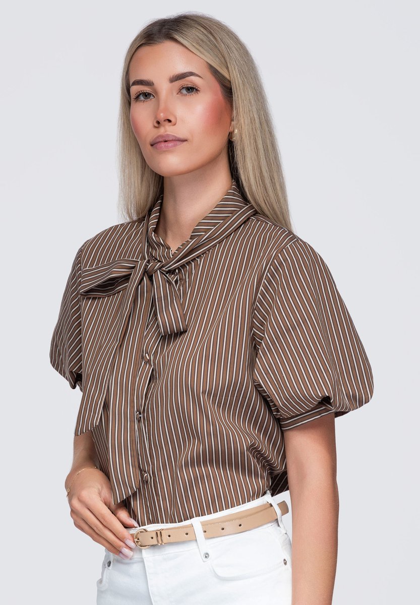 OMBRE Overhemd - Loose Fit - Katoen - Lange Mouw Bruin S/M