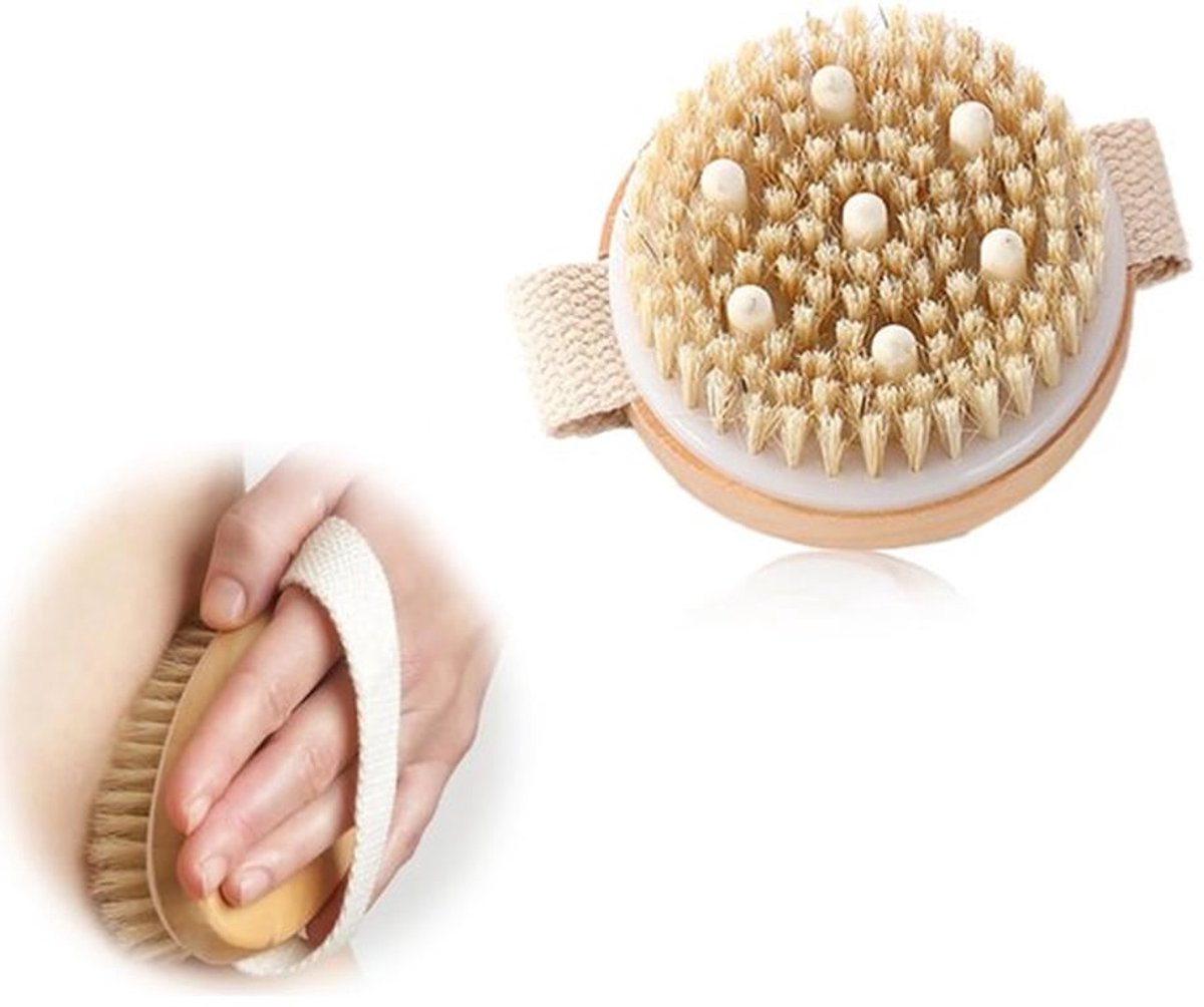 Exfoliërende Borstel, Lichaamsborstel, Droge Lichaamsborstel, Natuurlijke Anti-Celulitis Borstel voor Peeling en Massage, Kan Rijke Schuim Produceren, Circulair