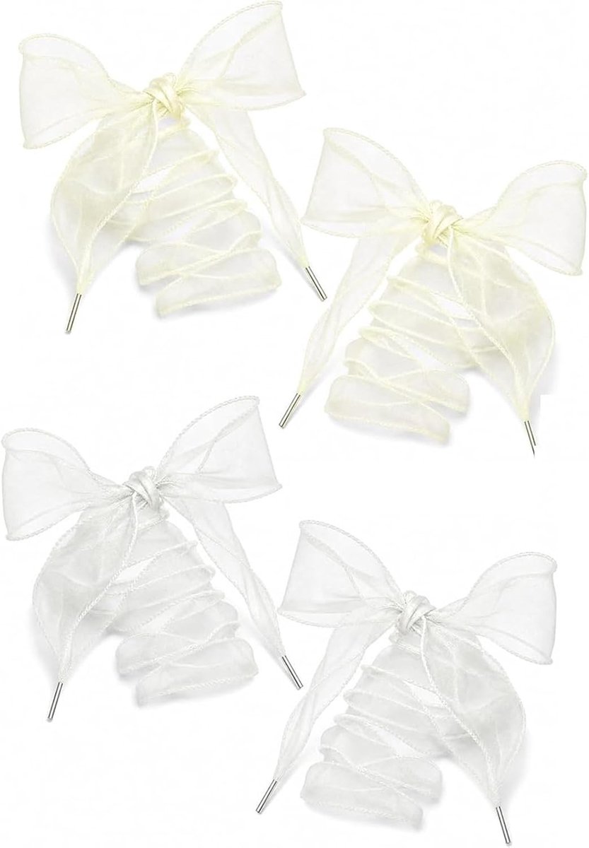 Chiffon schoenveters in 2 paar, platte transparante veters voor sneakers en damesschoenen, brede satijnen veters 120x4cm voor een stijlvolle look