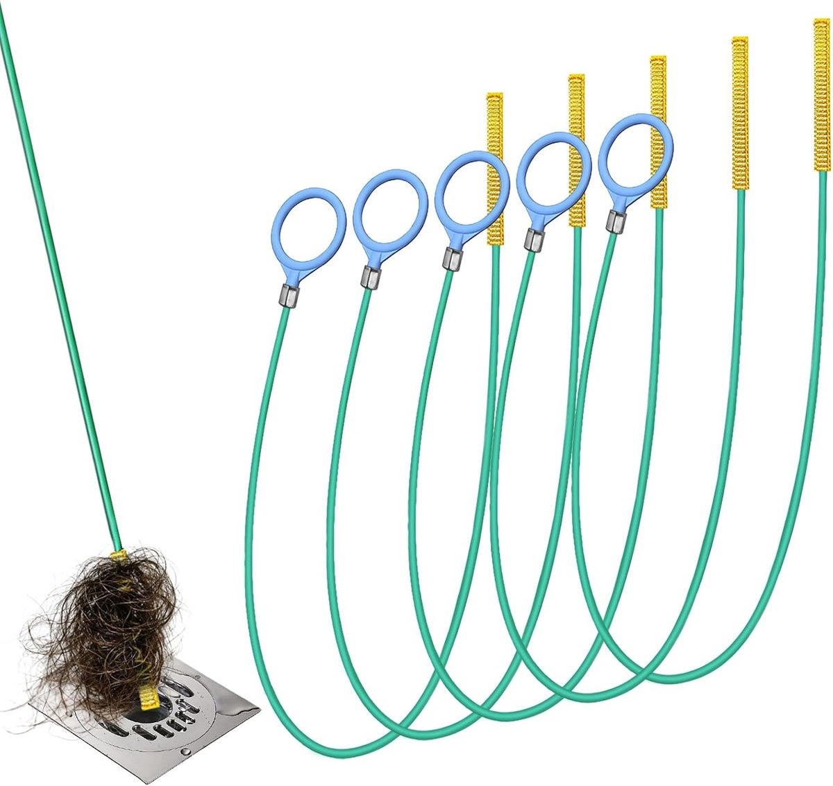 5-pack herbruikbare 75 cm afvoerbuizen, gereedschap voor het ontstoppen van gootstenen, haarverstopper en reiniger voor toilet, badkamer en afvoerputjes