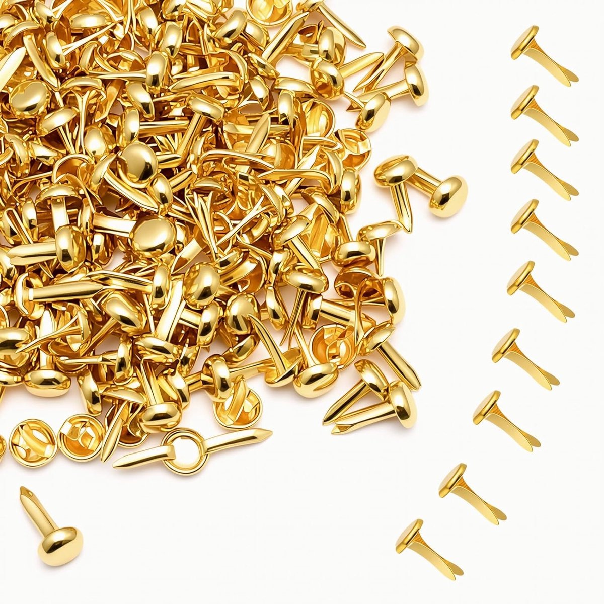 Metalen ronde kopjes voor knutselen, 200 stuks, goudkleurige briefklemmen voor documenten, foto's en creatief gebruik, gemakkelijk te openen en sluiten
