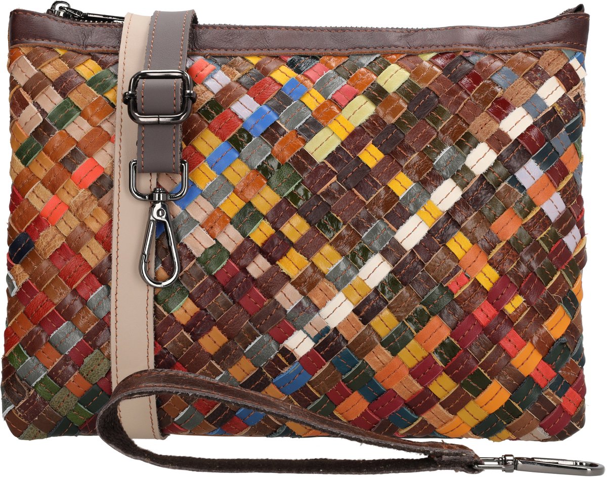 Beagles Treccia Crossbodytas - Leren Schoudertas Dames - Gevlochten Tas - Crossbody - Afneembare Schouderband - Multicolor - Leren Dames Tas - Multi