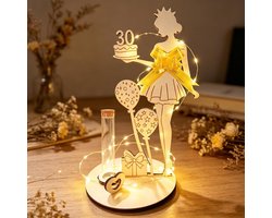 Cadeau d'anniversaire pour femme de 30 ans, emballage pour cadeau en argent avec lumières LED, idées de cadeaux en bois pour un anniversaire unique