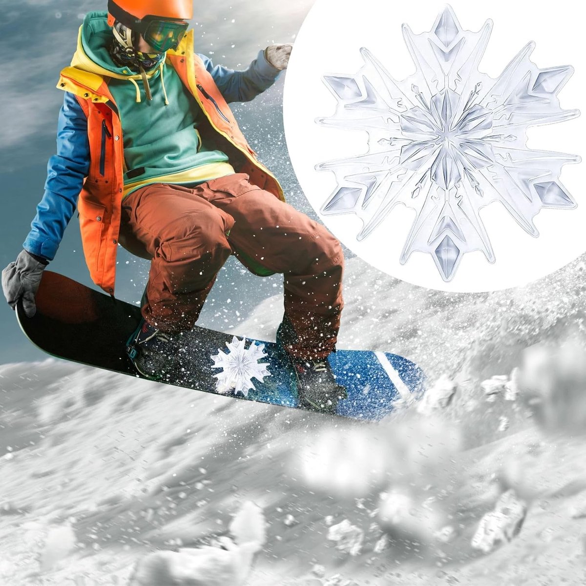 Zelfklevende snowboard stomp pad met grote sneeuwvlokken, antislip, extra grip en PVC materiaal