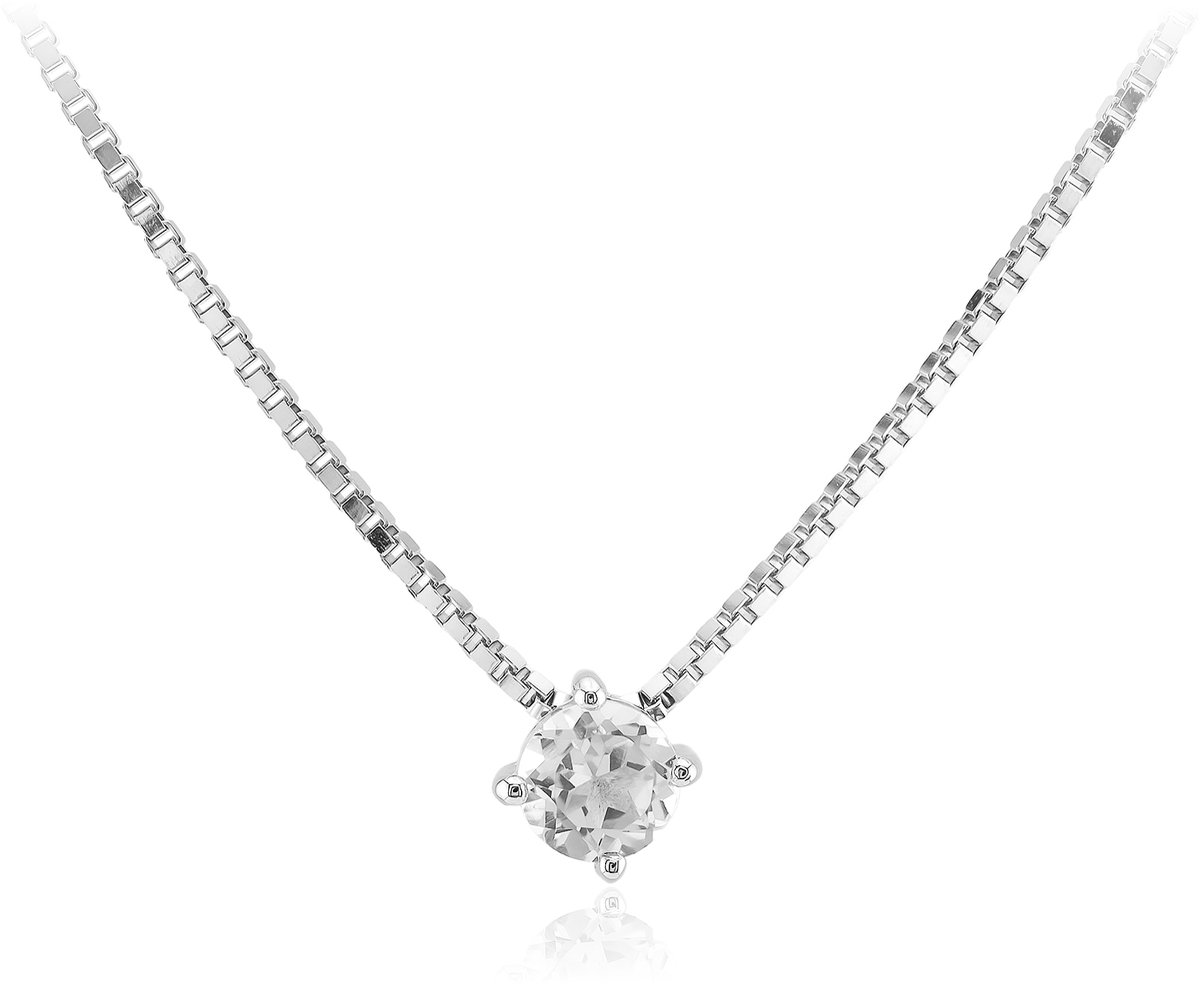 Cavill - Zilveren Halsketting - 925 Sterling Zilver - Witte Topaas 0,56 ct Rond Slijpsel - Elegante, Minimalistische Ketting met Nigeriaanse Edelsteen
