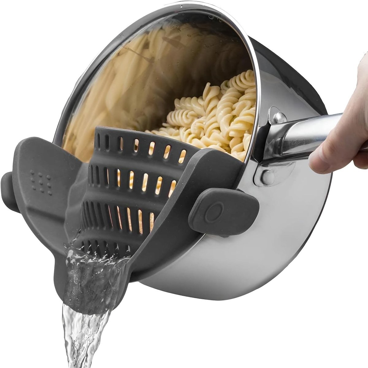 Siliconen Pastascheider met Clips, Geschikt voor Alle Potten en Kommen, Perfect voor Groenten en Pasta, Vaatwasmachinebestendig, Ideaal voor Efficiënt Afvoeren
