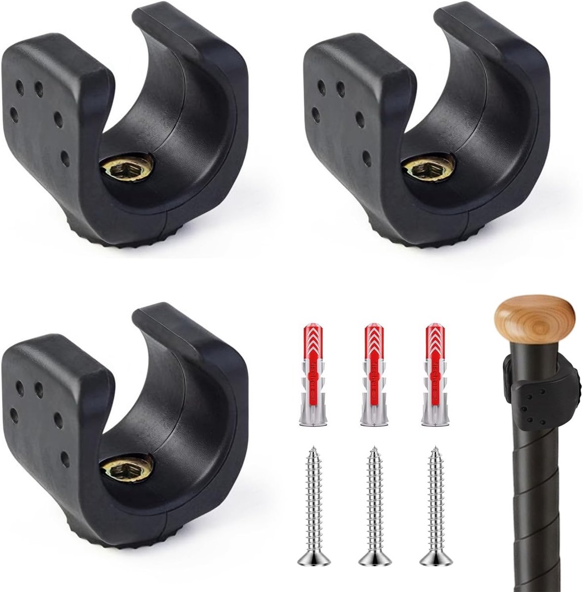 Set van 3 wandmontagehouders voor honkbalknuppels, geschikt voor 30-40 mm knuppels, stevig en praktisch
