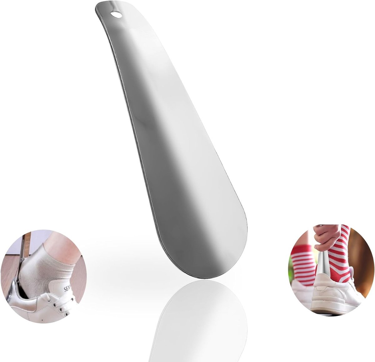 Klein Metalen Schoenlepel van 15 cm - Ergonomisch en Duurzaam voor Mannen, Vrouwen en Kinderen met Ophanggat