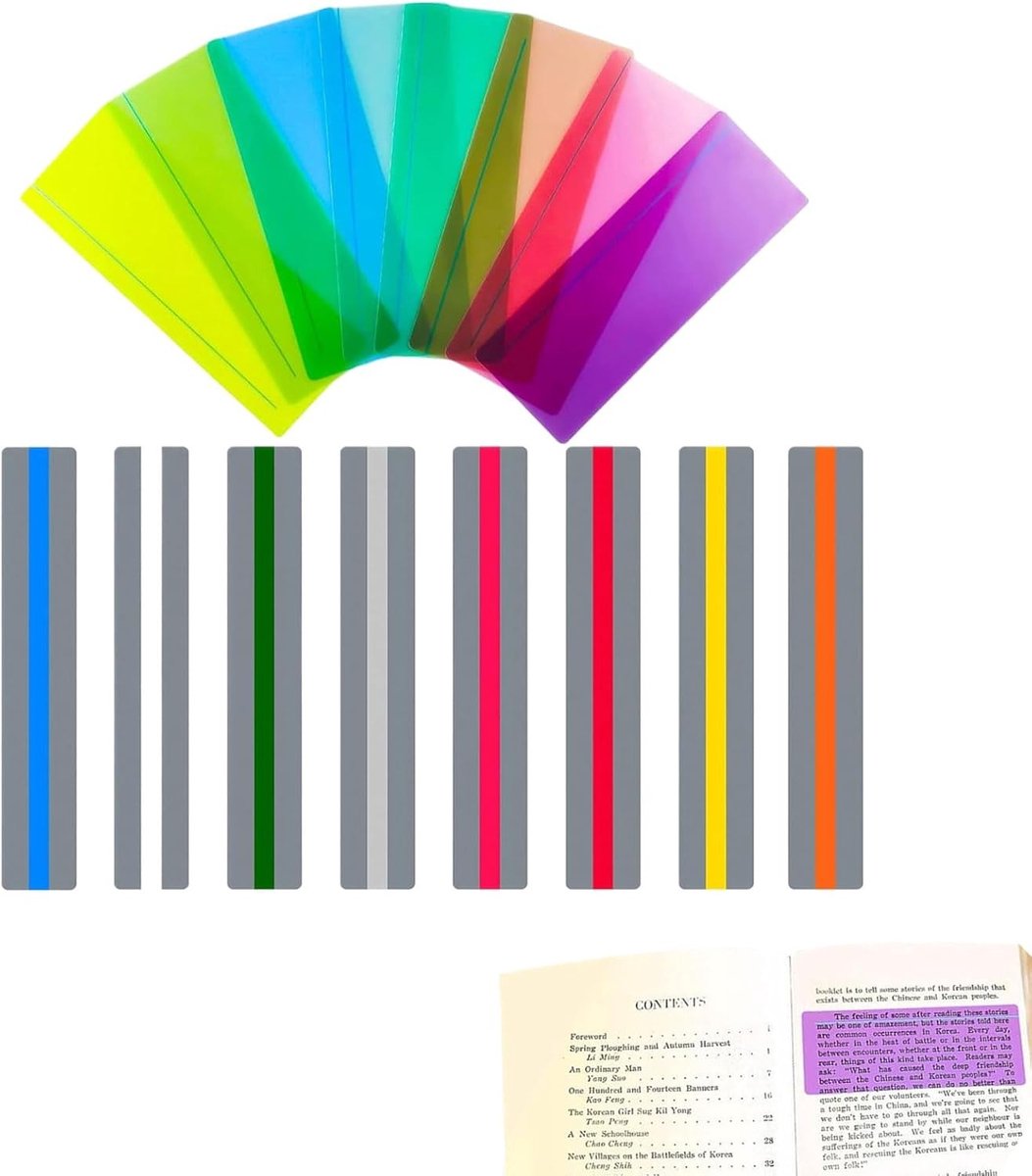 16 Stuks Leestrips voor Kinderen, Dyslexie Marker Strips, Leeshulpmiddelen, Kleurcodering, Overlays en Leestools voor Dyslexie en ADHD