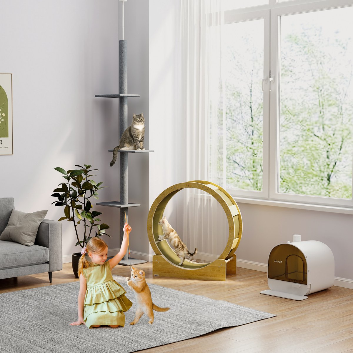 MIVRAY Krabmat – 91 x 33,5 x 94 cm – Met Rem En Geintegreerde Krabmat – Hout – Eikenkleur – Voor Beweging En Krabplezier Binnen