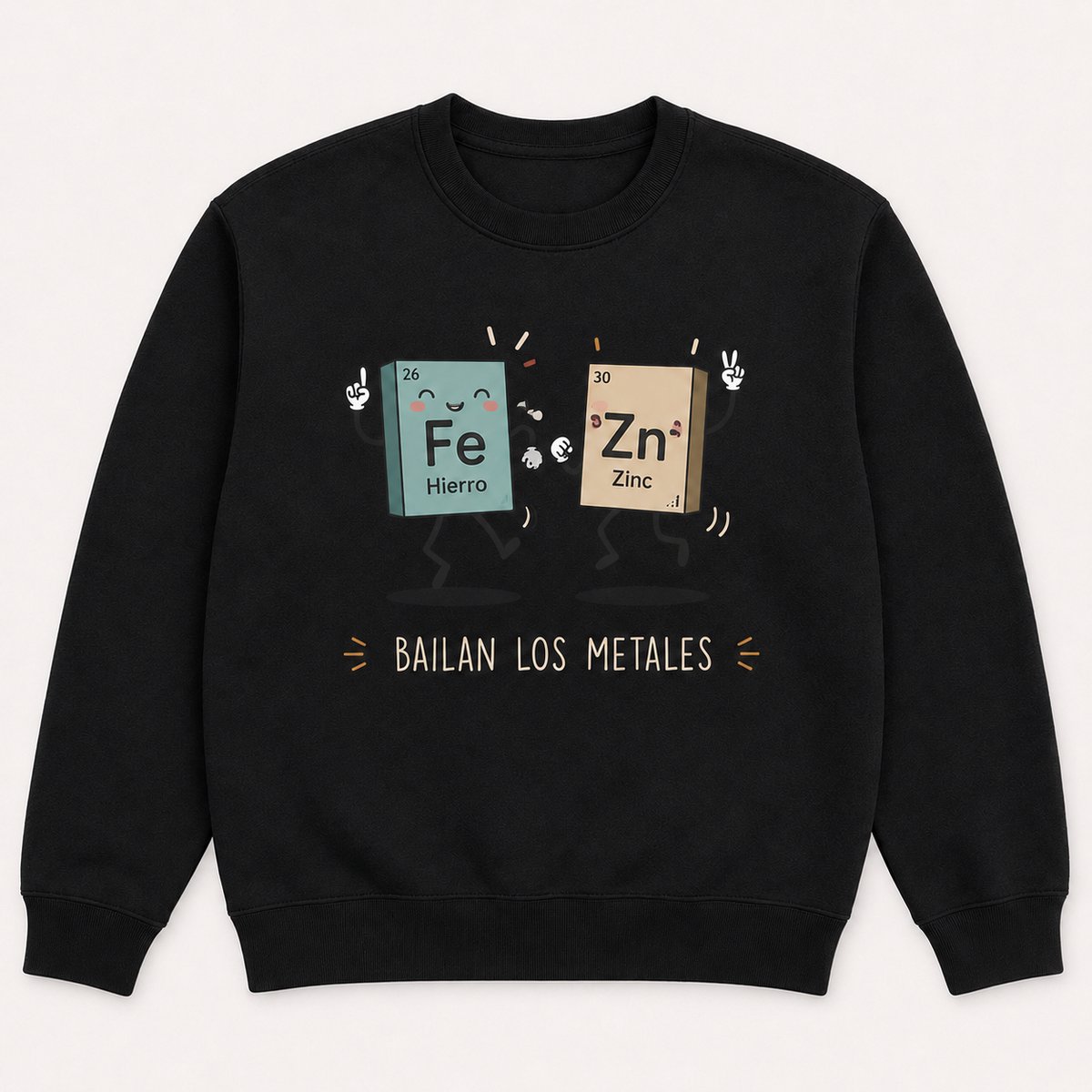 Trendy Sweater met Fe en Zn - Creatieve Casual Stijl voor Volwassenen - Zwart - 3XL