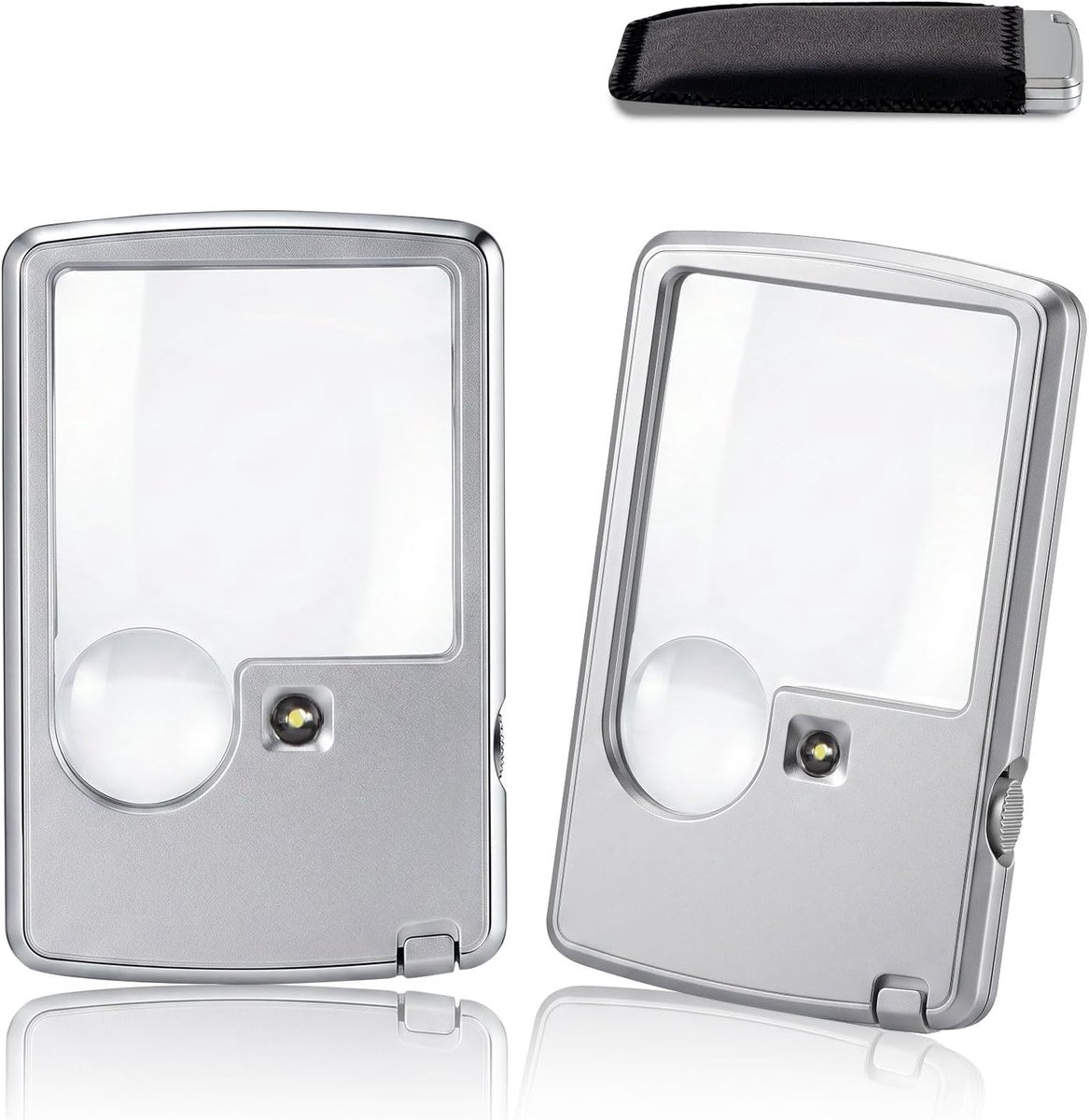 2 stuks-Kaartvormig vergrootglas - Draagbaar vergrootglas - Zakvergrootglas - Met LED-verlichting - 3x - 6x - Geschikt voor lezen - Sieraden - Reparatie - Reizen - Zilver - 57*89*10 mm-Batterij niet inbegrepen