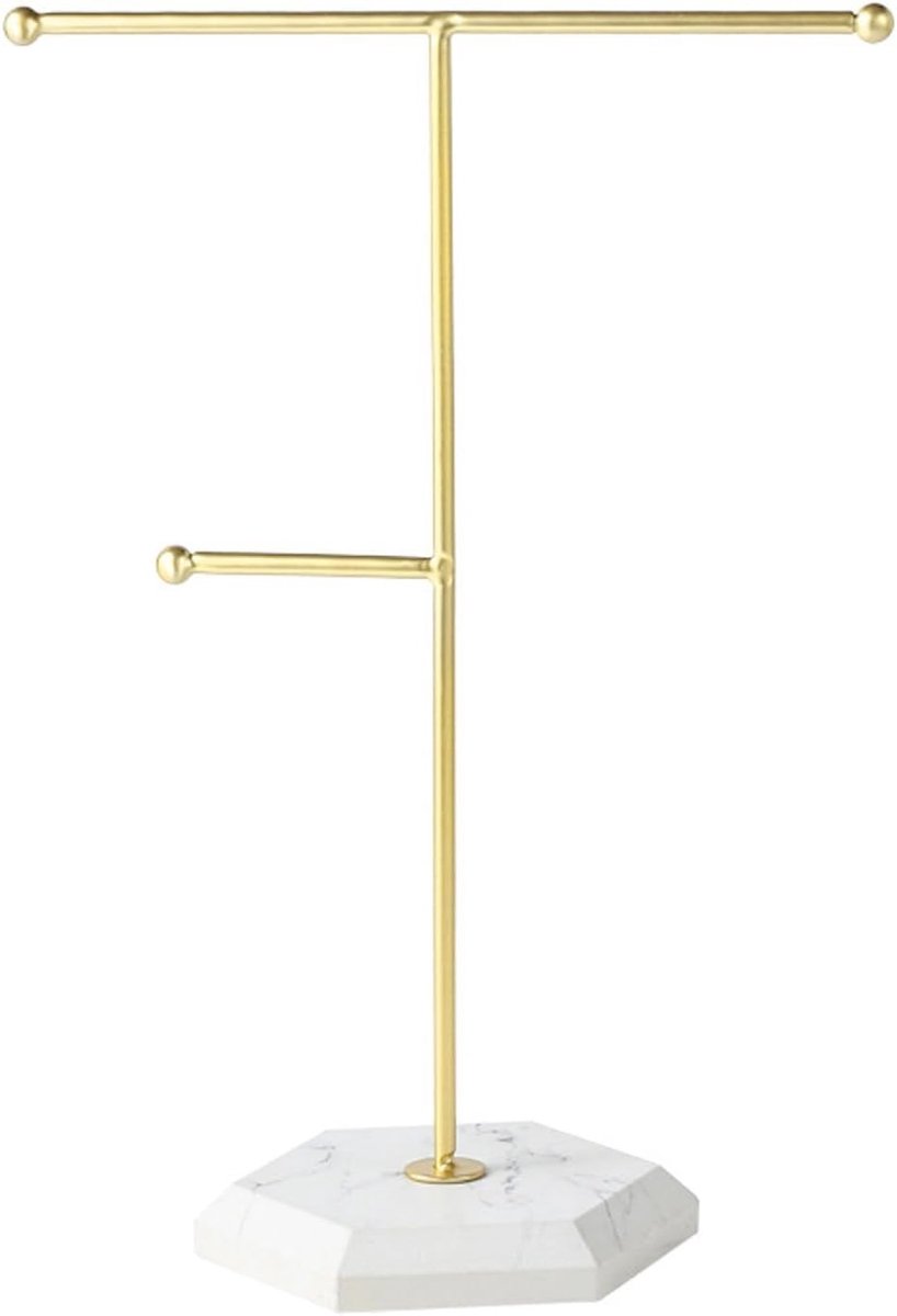 Sieradenhouder met metalen ketting, T-bar organizer voor oorbellen, armbanden en ringen, ideaal voor sieradenopslag en presentatie