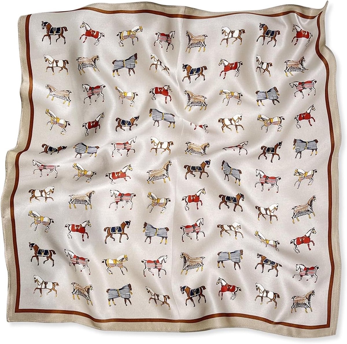 Vrouwelijke Zijde Sjaal met Paardenpatroon - Vintage Multifunctionele Bandana van 53 x 53 cm, Lichtgewicht en Stijlvol Accessoire